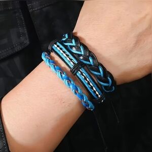 3Pc Blue, and Black Braided Bracelets Set Unisex Item# 170